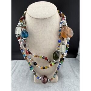 Vintage Chunky Necklace Beaded Glass Flapper Opera 72"